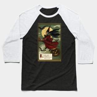 Vintage Halloween, Witch on a Broomstick Baseball T-Shirt